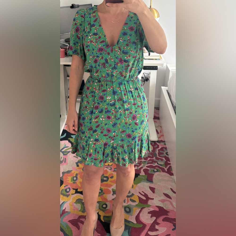 Sezane Green Ruffled Wrap Mini Dress